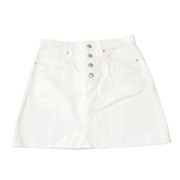 NEW Madewell Rigid Denim A-Line Mini Skirt in Tile White Button Front Edition 26 - Picture 4 of 11